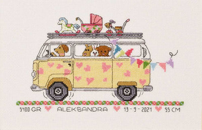 Girls Bus Birth Record Cross Stitch Kit ~ Permin