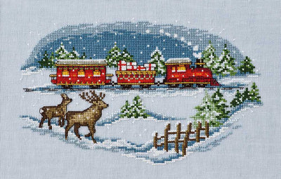 Red Christmas Train - Aida Cross Stitch Kit ~ Permin
