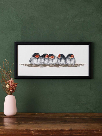 Row of Swallows Chicks Cross Stitch Kit ~ Permin