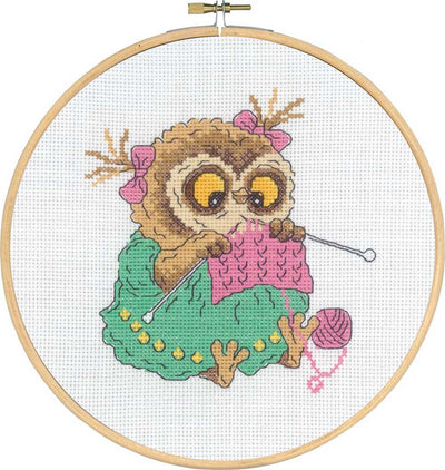 Owl that Knits Cross Stitch Kit ~ Permin