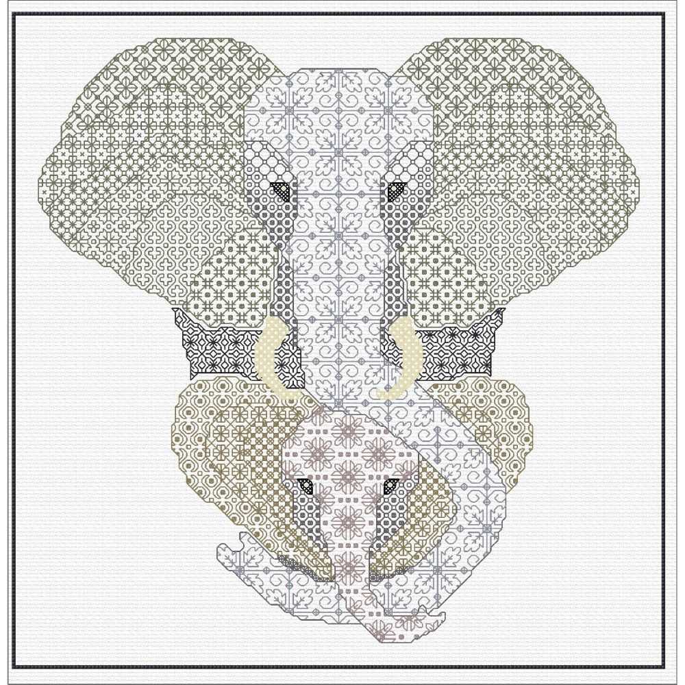 Tribal Elephant & Calf Blackwork Kit - Doodlecraft Design