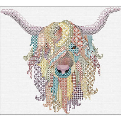 Blackwork Highland Cow Blackwork Kit  - Doodlecraft Design