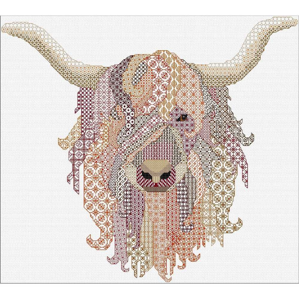 Blackwork Highland Cow Kit (Natural Colours) - Doodlecraft Design