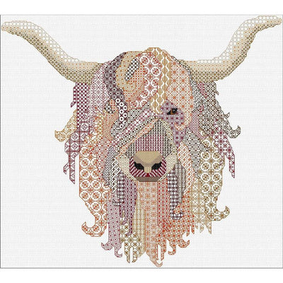 Blackwork Highland Cow Kit (Natural Colours)  - Doodlecraft Design