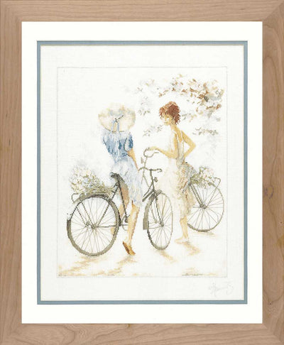 Girls on Bicycle (Linen) Counted Cross Stitch Kit Lanarte