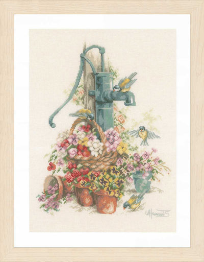 Birds at the Water Pump Cross Stitch Kit Lanarte