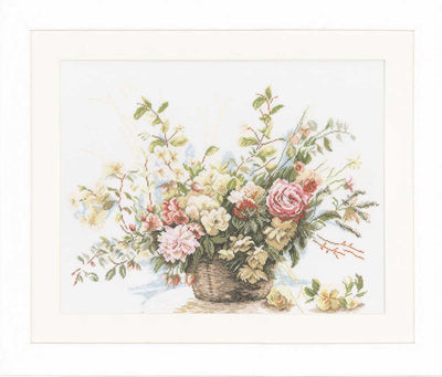 Basket of Roses (Linen) Counted Cross Stitch Kit Lanarte