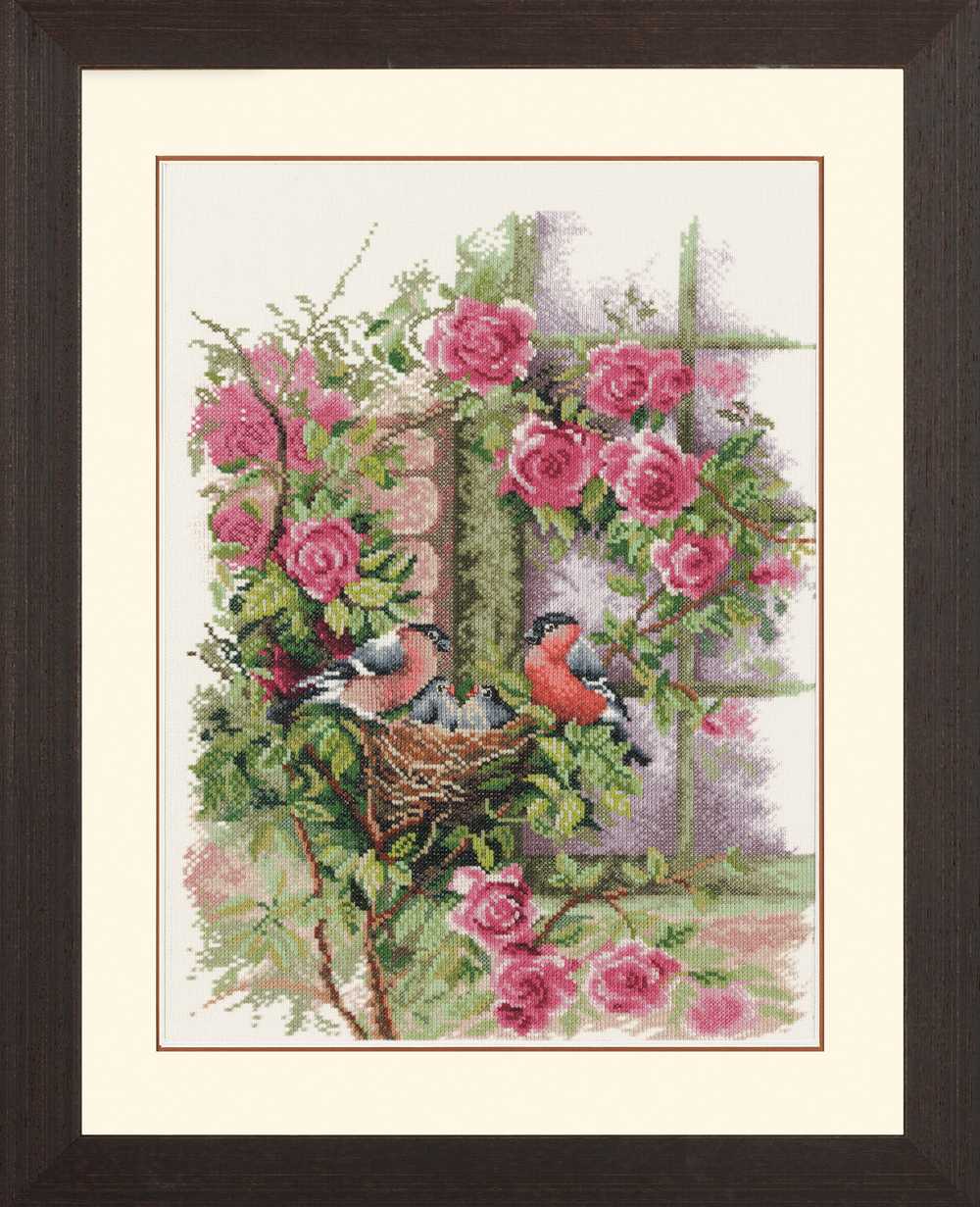 Nesting Birds in Rambler Rose Counted Cross Stitch Kit Lanarte