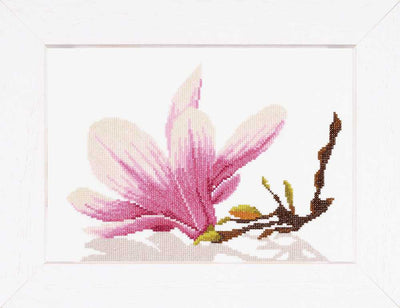 Magnolia Twig with Flower (Aida) Counted Cross Stitch Kit Lanarte
