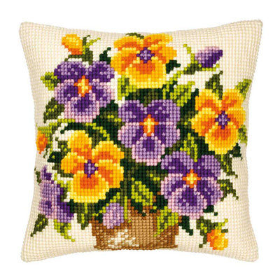 Yellow and Purple Pansies Cushion Front Cross Stitch Kit Vervaco