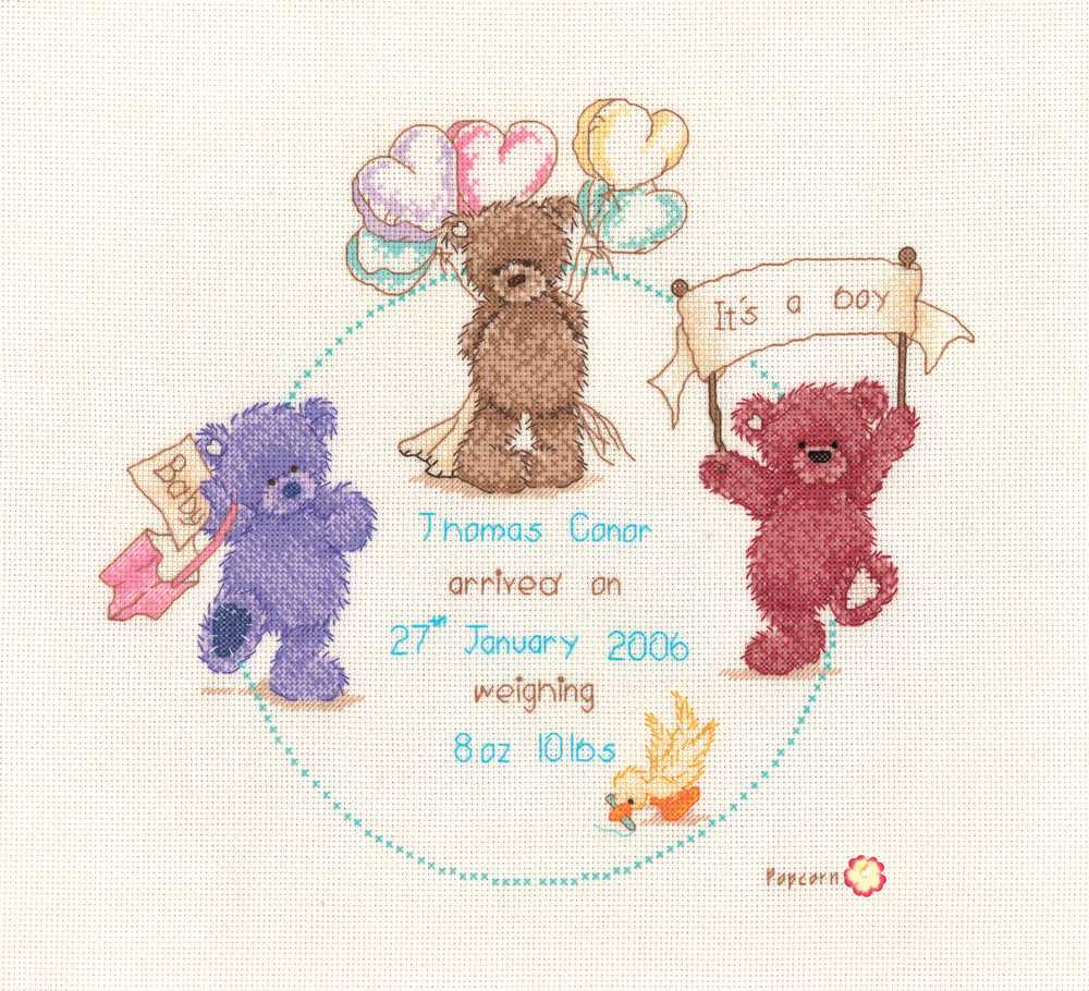 Vervaco Cross Stitch Kit - Popcorn Celebration Birth Sampler