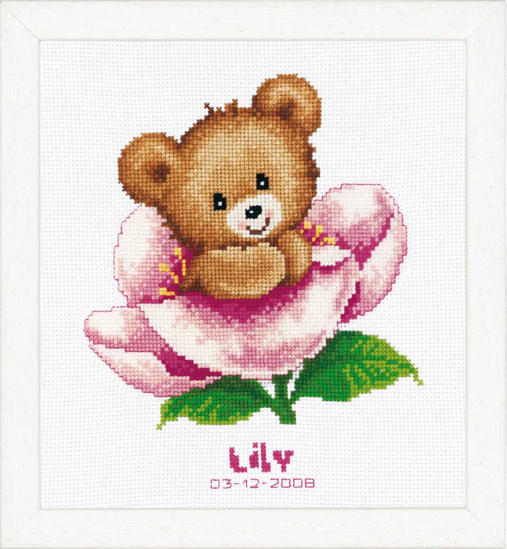 Birth Sampler Flwr Teddy Cross Stitch Kit Vervaco
