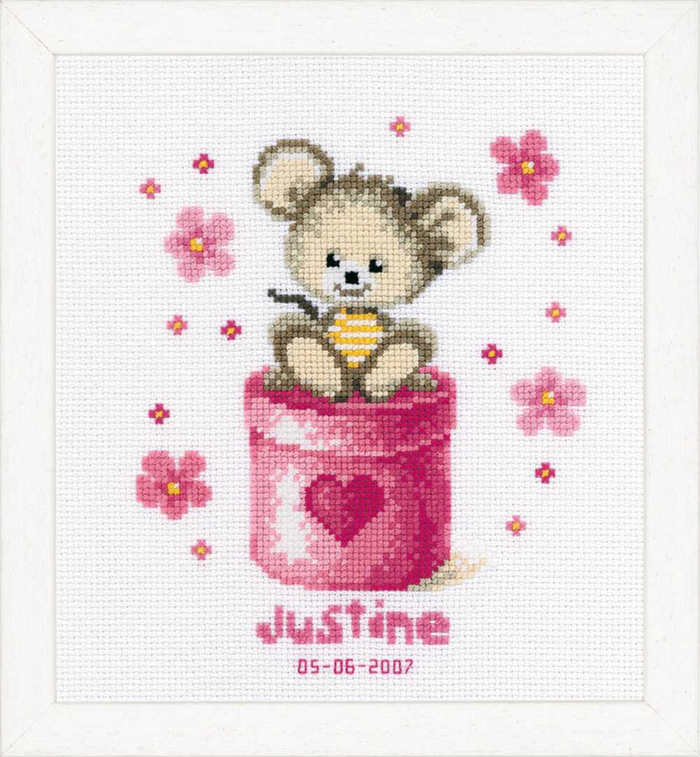 Birth Sampler Mouse Cross Stitch Kit Vervaco