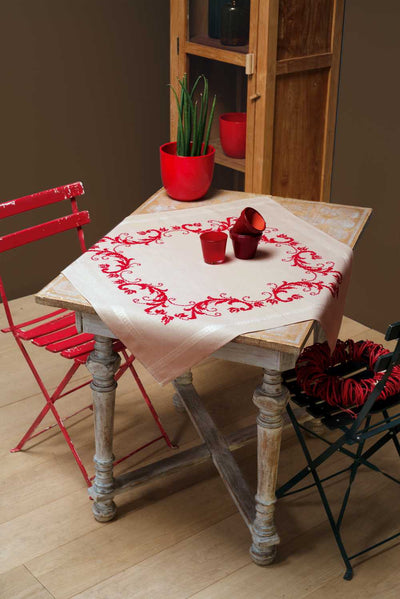 Tablecloth: Red Leaf Design Embroidery Kit Vervaco