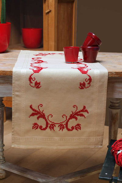 Runner: Red Leaf Design Embroidery Kit Vervaco