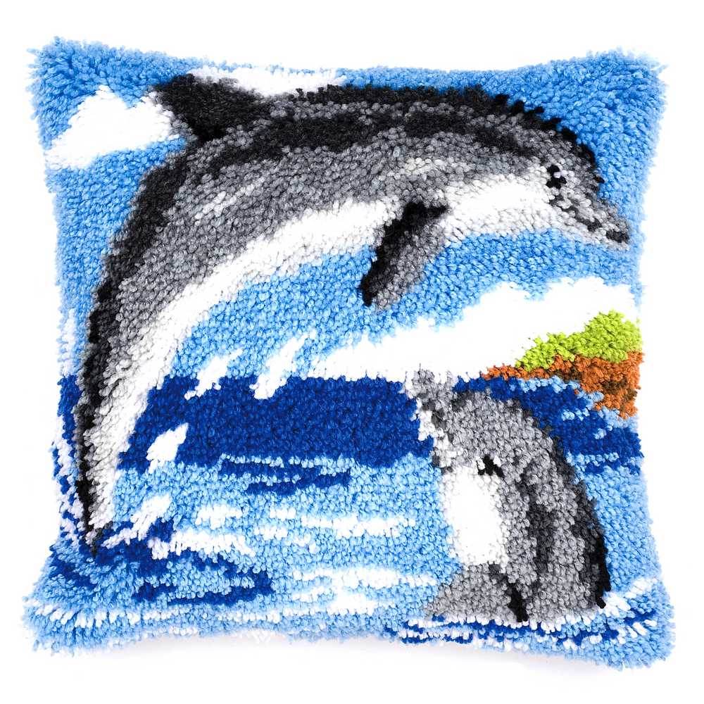 Vervaco Latch Hook Kit: Cushion: Dolphins