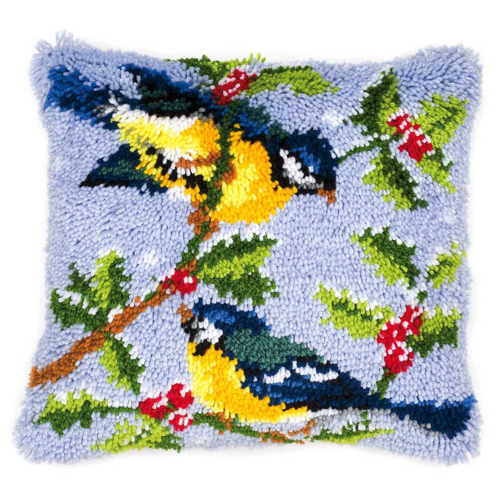 Vervaco Latch Hook Kit: Cushion: Winter Scene Blue Tits
