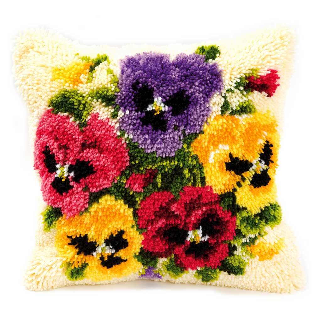 Vervaco Latch Hook Kit: Cushion: Pansies
