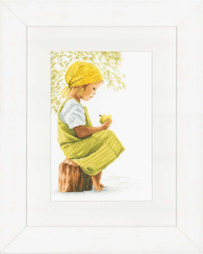 Lanarte Cross Stitch Kit - Girl with Apple (Evenweave)