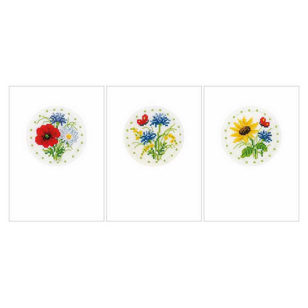 Vervaco Cross Stitch Kit - Field Flowers Greetings Cards Set of 3