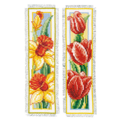 Vervaco Cross Stitch Kit -Spring Flowers Set 2 Bookmarks