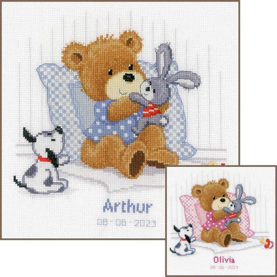 Vervaco Cross Stitch Kit -Bear, Rabbit and Dog Birth Sampler
