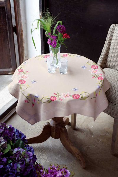 Tablecloth: Flowers & Butterfly Embroidery Kit Vervaco