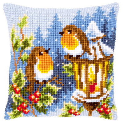 Robins at the Lantern Cushion Front Cross Stitch Kit Vervaco