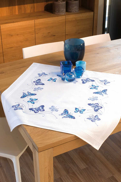 Tablecloth: Blue Butterflies Embroidery Kit Vervaco