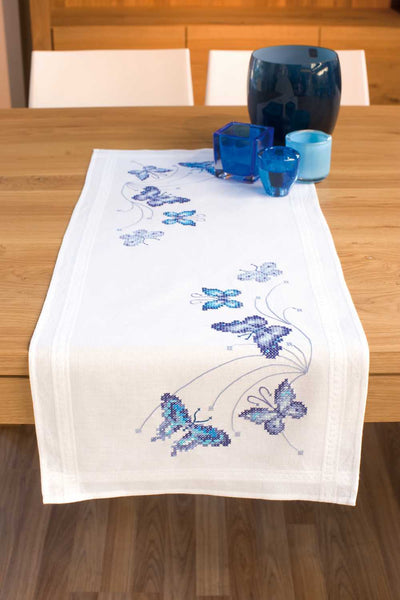 Runner: Blue Butterflies Embroidery Kit Vervaco