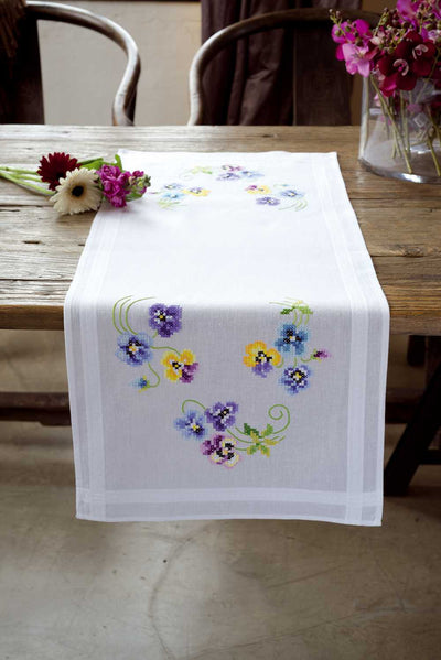 Runner: Pretty Pansies Embroidery Kit Vervaco