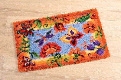 Rug: Flowers and Butterflies Latch Hook Kit Vervaco