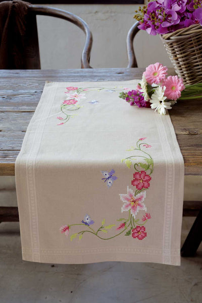 Runner: Flowers & Butterflies Embroidery Kit Vervaco
