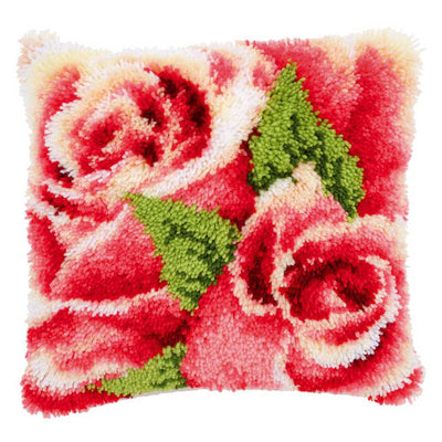 Cushion: Pink Roses Latch Hook Kit Vervaco