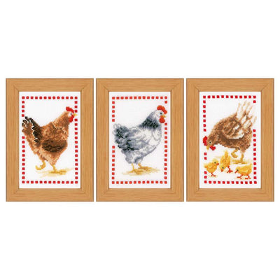 Vervaco Cross Stitch Kit - Set 3 Miniatures Chickens