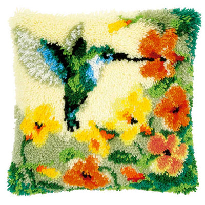 Cushion: Hummingbird & Flowers Latch Hook Kit Vervaco