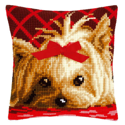 Yorkshire with Bow Cushion Front Cross Stitch Kit by Vervaco