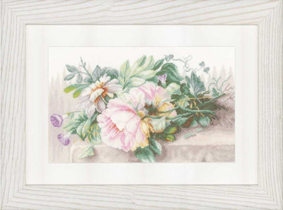 Still Life with Peonies (Linen) Counted Cross Stitch Kit by Lanarte