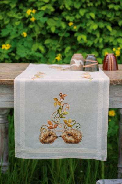 Vervaco Embroidery Kit - Hedgehogs and Autumn Leaves Table Runner