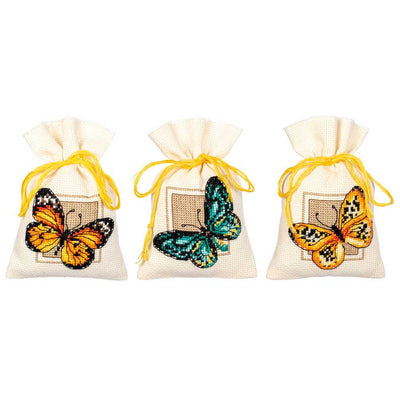 Vervaco Cross Stitch Kit - Set 3 Butterflies Pot Pourri Bags