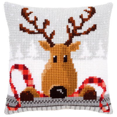Reindeer Red Scarf Cross Stitch Cushion - Vervaco