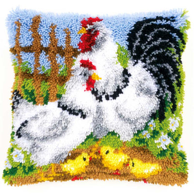 Vervaco Latch Hook Cushion Kit - Chicken Family on a Farm