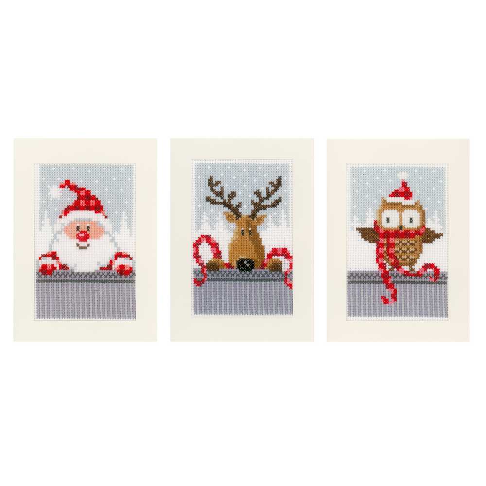 Xmas Buddies I: Set of 3 Christmas Cards Cross Stitch Vervaco SALE
