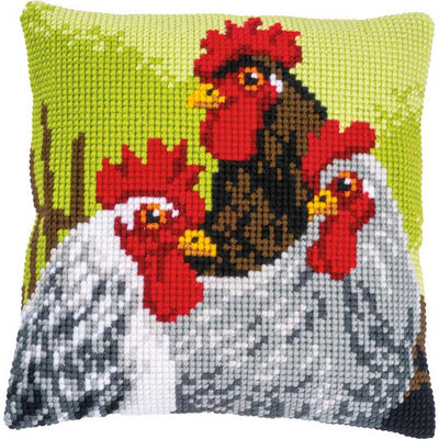 Vervaco Cross Stitch Kit - Rooster and Chickens Cushion