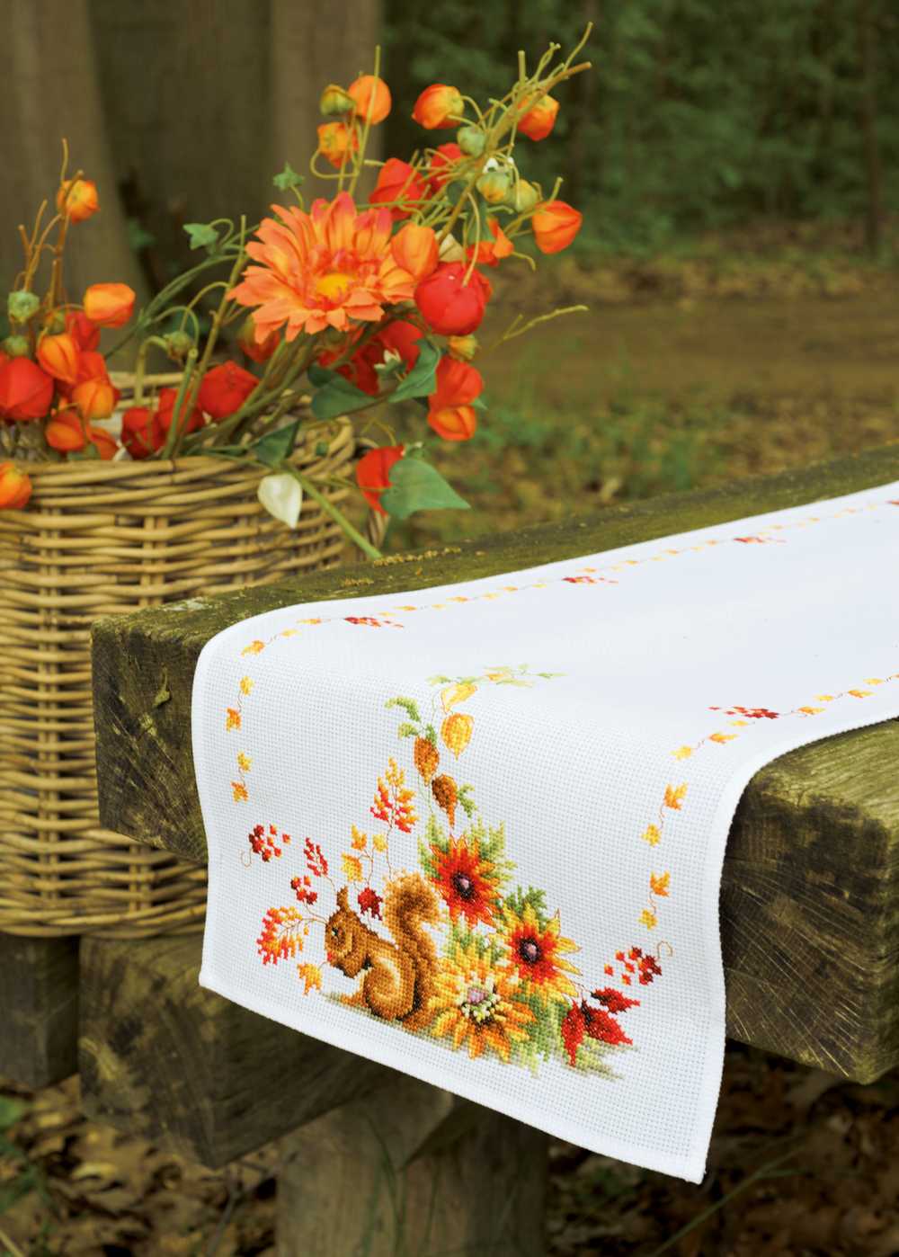 Squirrel in Autumn Table Runner Cross Stitch Vervaco