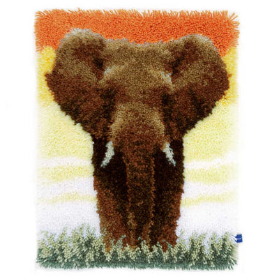 Rug: Elephant in the Savannah Latch Hook Kit Vervaco