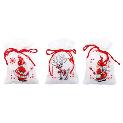 PChristmas Elves: Set of 3 Pot Pourri Bag Cross Stitch Kit by Vervaco