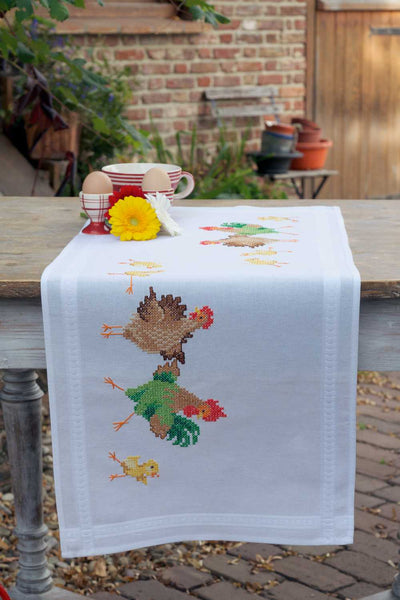 Vervaco Cross Stitch Table Runner Kit - Chicken Family