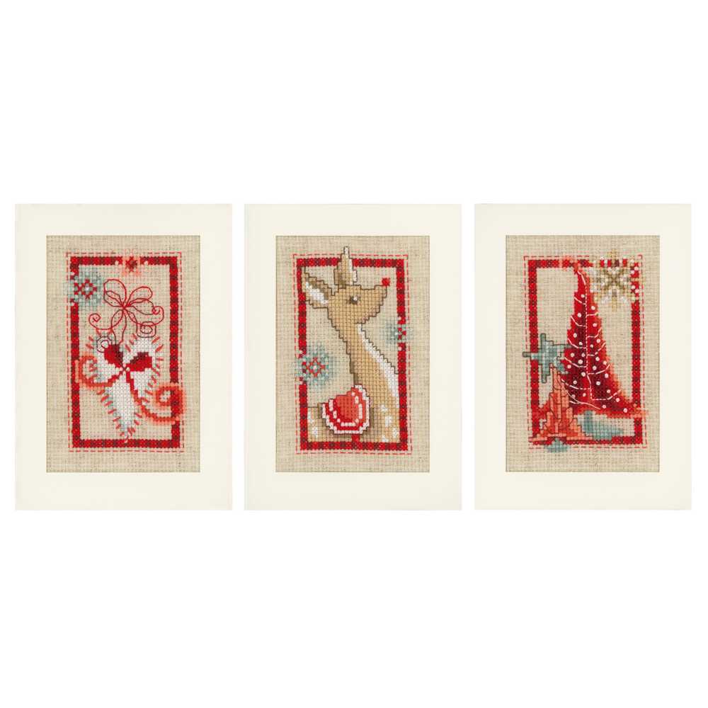 Christmas Symbols: Set of 3 Christmas Cards Cross Stitch Kit Vervaco