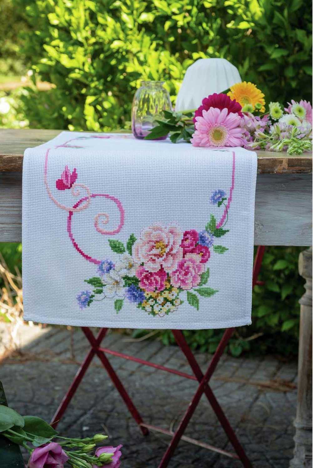 Classic Flowers Bouquet Table Runner Cross Stitch Kit Vervaco